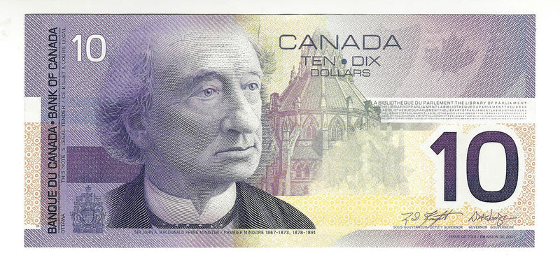 2001 Canada $10 Banknote Knight-Dodge ,FEB, BC-63b  (GEM/UNC)