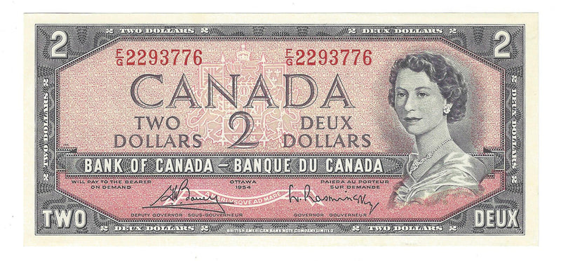 1954 Canada $2 Banknote Bouey-Rasminsky, F/G, BC-38c (C/UNC)