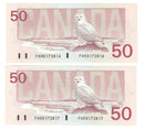 2 Sequential 1988 Canada $50 Banknote  Bonin-Thiessen ,FHR, BC-59b  (UNC)