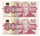 2 Sequential 1988 Canada $50 Banknote  Bonin-Thiessen ,FHR, BC-59b  (UNC)