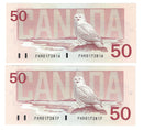 2 Sequential 1988 Canada $50 Banknote  Bonin-Thiessen ,FHR, BC-59b  (UNC)