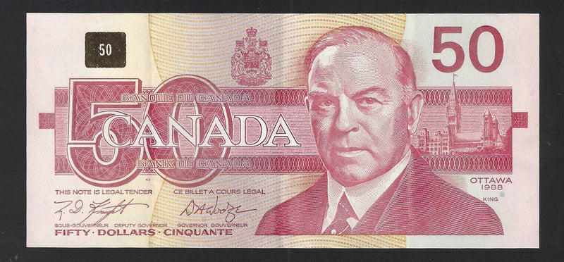 1988 $50 Bank of Canada Note Knight-Dodge Prefix FHV9385672 BC-59d  (EF)