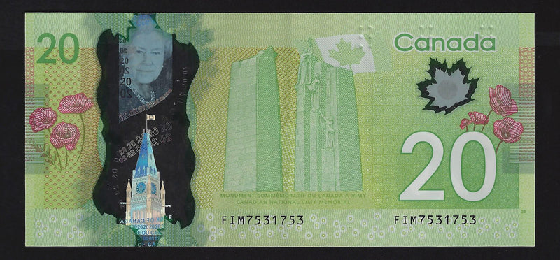 2012 $20 Bank of Canada Repeter Note 4 Digit Macklen-Carney  FIM7531753 BC-55-N1-ii-N10-iii (Circ.)