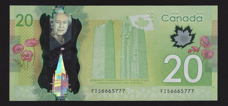 2012 $20 Bank of Canada Note Macklem-Carney Prefix FIS6665777 BC-71a-i (Ch/Unc)