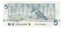 1986 Canada $5 Banknote Thiessen-Crow ,FNV, BC-56b  (C/UNC)