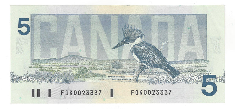 1986 Canada $5 Banknote Thiessen-Crow ,FOK, BC-56b  (C/UNC)