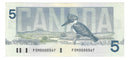 1986 Canada Low Serial Number $5 Banknote Thiessen-Crow ,FOM, BC-55b-i-N5-i  (UNC)