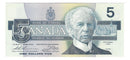 1986 Canada $5 Banknote Thiessen-Crow ,FOY, BC-56b  (GEM/UNC)