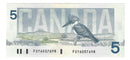 1986 Canada $5 Banknote Thiessen-Crow ,FOY, BC-56b  (GEM/UNC)