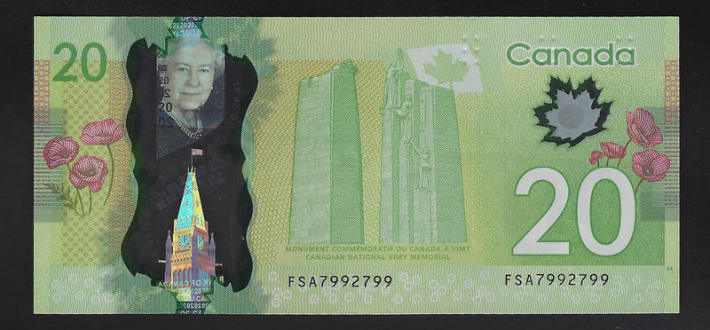 2012 $20 Bank of Canada Repeter Note 3 Digit Macklen-Carney  FSA7992799 BC-55-N1-ii-N10-ii (Circ.)