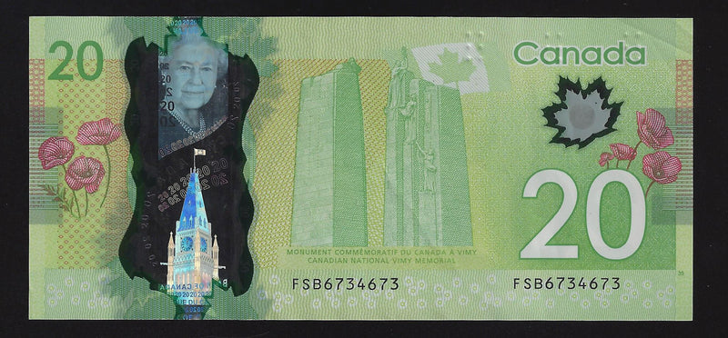 2012 $20 Bank of Canada Repeter Note 4 Digit Macklen-Carney  FSB6734673 BC-55-N1-ii-N10-iii (Circ.)