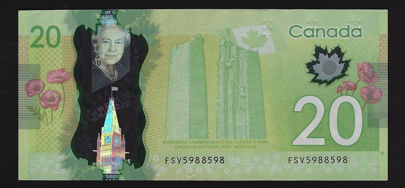 2012 $20 Bank of Canada Repeter Note 3 Digit Macklen-Carney  FSV5988598 BC-55-N1-ii-N10-ii (Circ.)