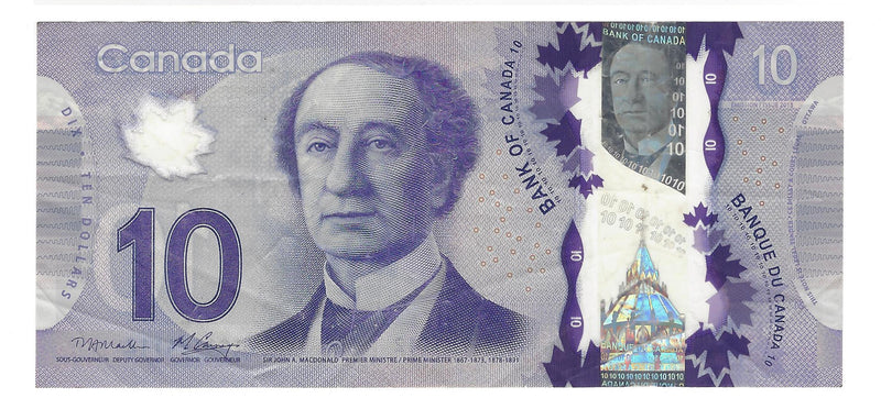 2013 Canada $10 3 Digit Repeater Macklem-Carney ,FTG1124112, BC-55b-N10-ii (Circulated VF)