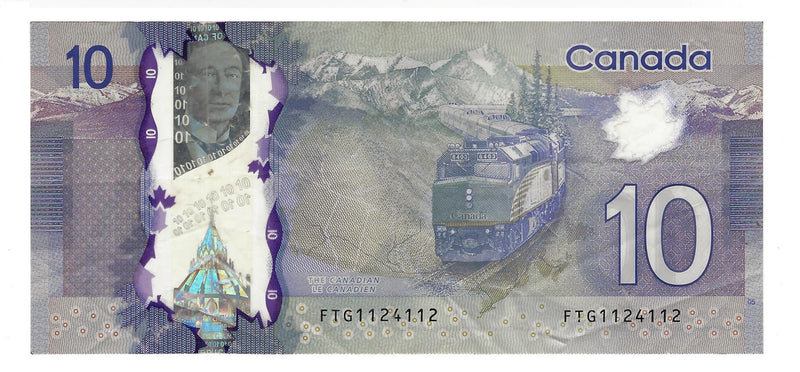 2013 Canada $10 3 Digit Repeater Macklem-Carney ,FTG1124112, BC-55b-N10-ii (Circulated VF)