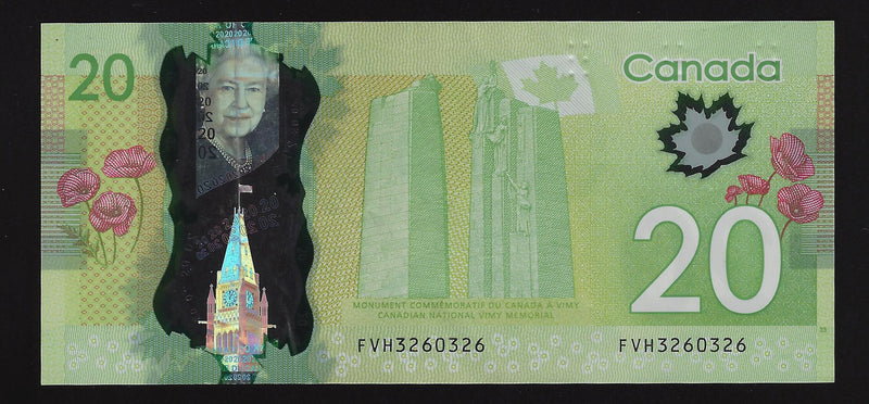 2012 $20 Bank of Canada Repeter Note 4 Digit Macklen-Carney  FVH3260326 BC-55-N1-ii-N10-iii (Circ.)