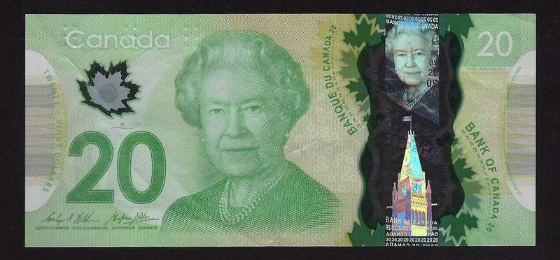 2012 $20 Bank of Canada Radar Note 3 Digit Wilkins-Poloz FVR0680860 BC-54c-i-N1-iii (Circ.)