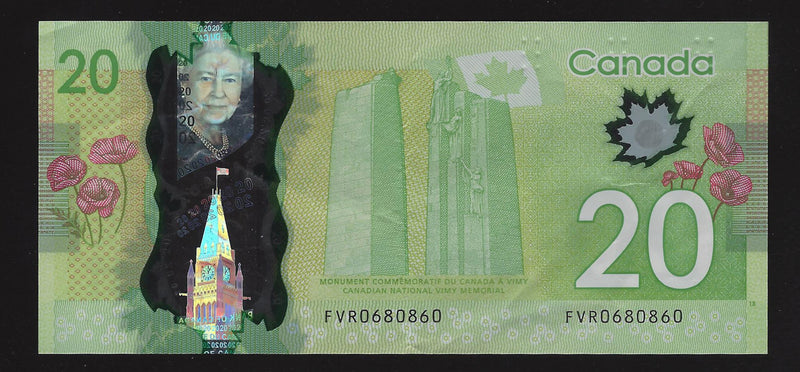 2012 $20 Bank of Canada Radar Note 3 Digit Wilkins-Poloz FVR0680860 BC-54c-i-N1-iii (Circ.)