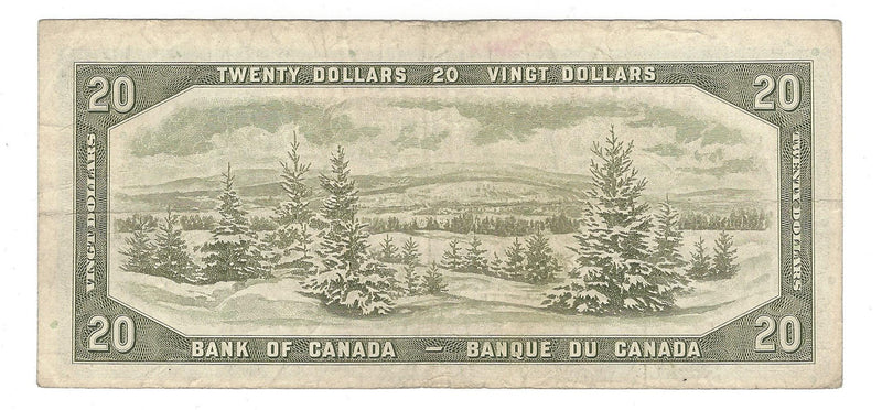 1954 Canada $20 Banknote Beattie-Rasminsky, F/W, BC-41b (F/VF)