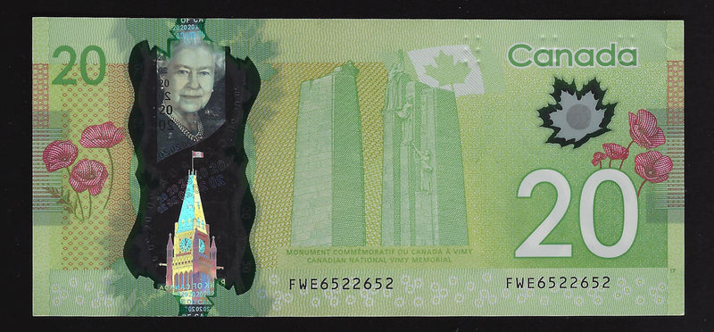 2012 $20 Bank of Canada Repeter Note 3 Digit Macklen-Carney  FWE6522652 BC-55-N1-ii-N10-ii (Circ.)