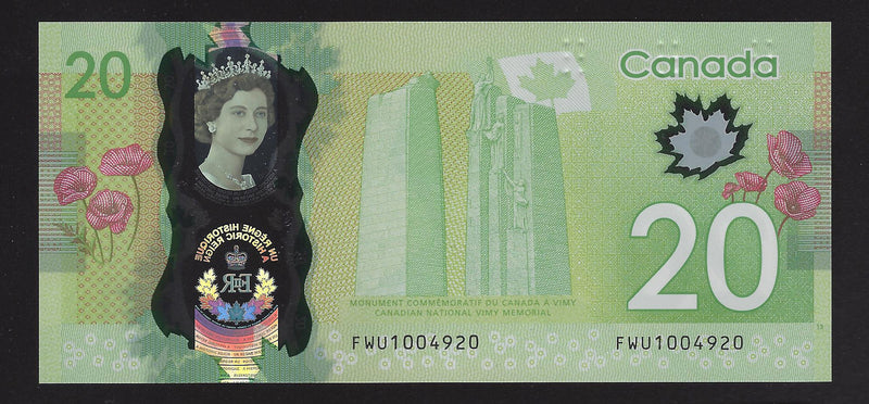 2015 $20 Bank of Canada Commemorative Note Wilkins-Poloz  FWU1004920 BC-74 (Gem Unc)