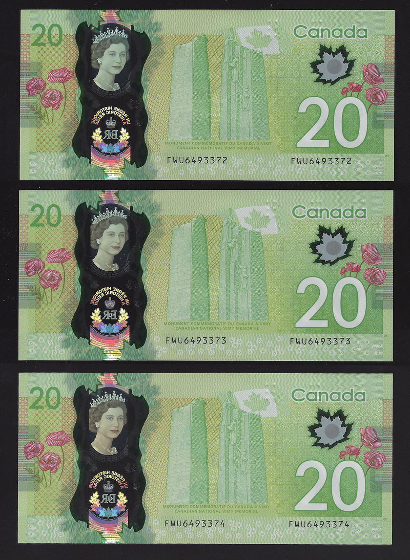 2015 6 Cosecutive $20 Bank of Canada Commemorative Note Wilkins-Poloz  FWU6493372/377 BC-74 (Gem Unc)