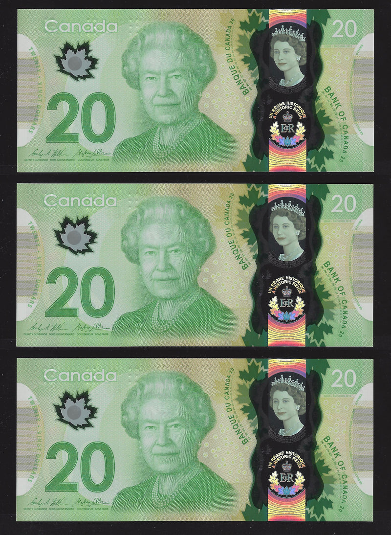 2015 6 Cosecutive $20 Bank of Canada Commemorative Note Wilkins-Poloz  FWU6493372/377 BC-74 (Gem Unc)