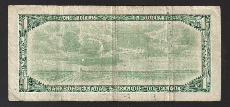 1954 $1 Bank of Canada Note Beattie-Rasminsky Prefix F/Z1519714 BC-37b-i (Circ.)