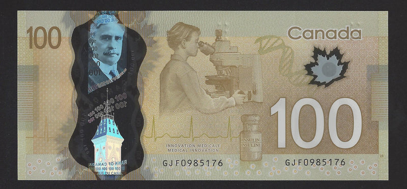 2011 $100 Bank Of Canada Note Wilkins-Poloz Prefix GJF0985176 BC-73c (Gem/Unc)