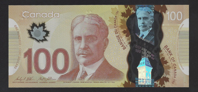 2011 $100 Bank Of Canada Note Wilkins-Poloz Prefix GJF0985177 BC-73c (Gem/Unc)