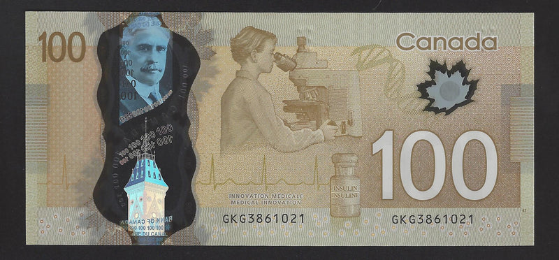 2011 $100 Bank Of Canada Note Wilkins-Poloz Prefix GKG3861021 BC-73c (Gem/Unc)
