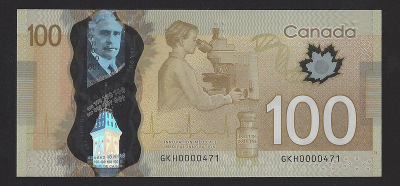 2011 $100 Low Number Bank Of Canada Note Wilkins-Poloz Prefix GKH0000471 BC-73-N5-iv (Gem/Unc)