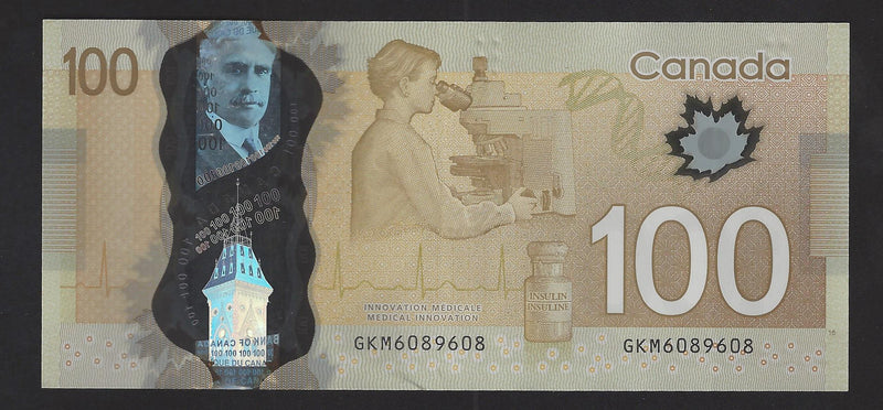 2011 $100 Repeater Notes Bank Of Canada Wilkins-Poloz Prefix GKM6089608 N10-iii (Almost Unc)
