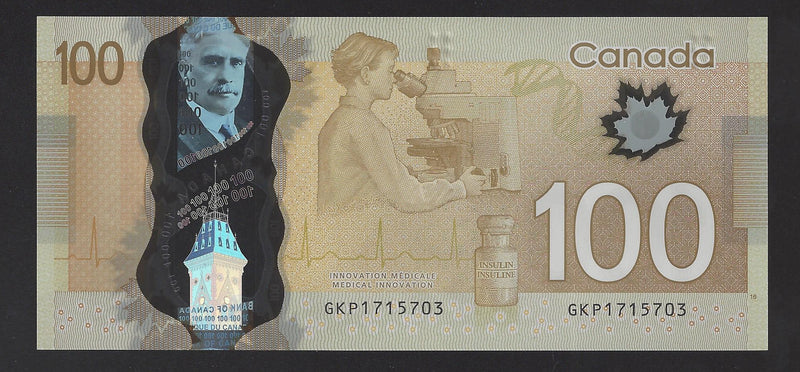 2011 $100 Bank Of Canada Note Wilkins-Poloz Prefix GKP1715703 BC-73c (Gem/Unc)