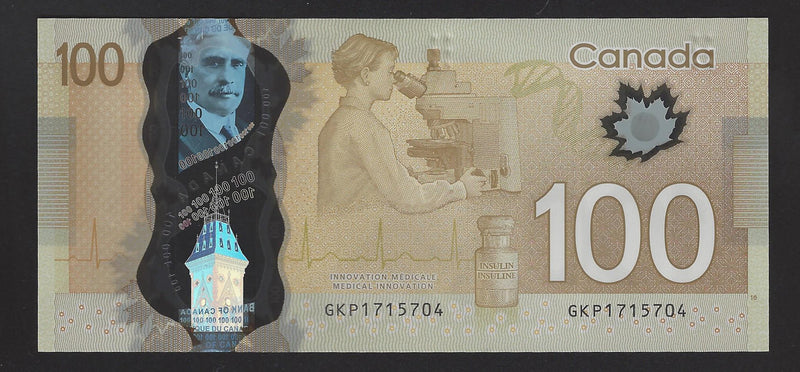 2011 $100 Bank Of Canada Note Wilkins-Poloz Prefix GKP1715704 BC-73c (Gem/Unc)