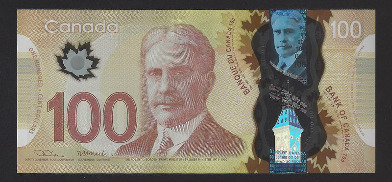 2011 $100 Bank Of Canada Note Wilkins-Poloz Prefix GKP1715705 BC-73c (Gem/Unc)