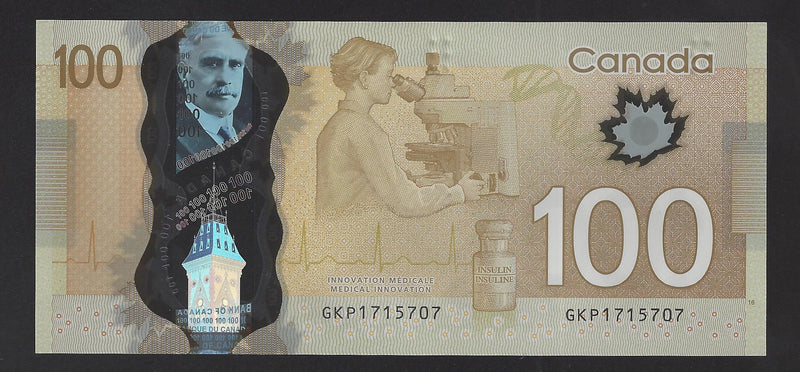 2011 $100 Bank Of Canada Note Wilkins-Poloz Prefix GKP1715707 BC-73c (Gem/Unc)