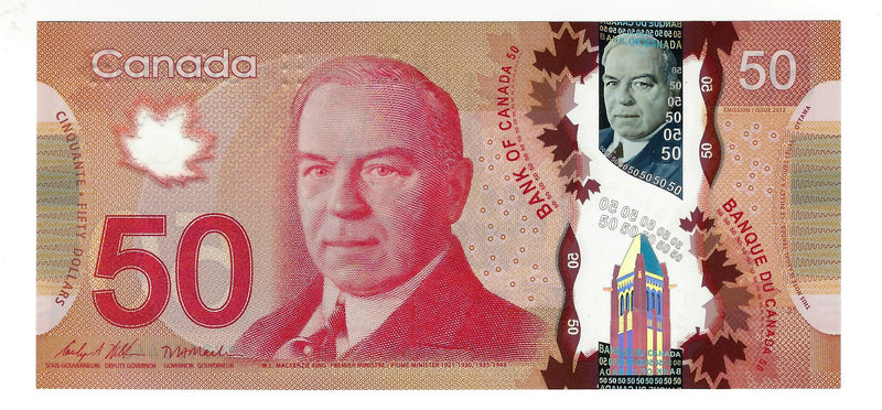 2012 Canada $50 Banknote Polymer Wilkins/Macklem, GMH, BC-72d GEM/UNC