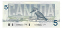 1986 Canada $5 Banknote Bonin-Thiessen ,GOB, BC-56c  (AU)