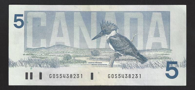 1986 $5 Bank Of Canada Note Bonin-Thiessen Prefix GOS5438231 BC-56c (Unc)