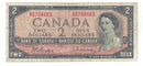 1954 Canada $2 Banknote Beattie-Rasminsky, G/U, BC-38b (F)