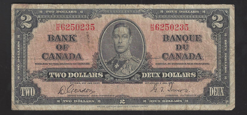 $2 Bank of Canada Note Gordon-Towers Prefix H/B6250235 BC-22b (VG)