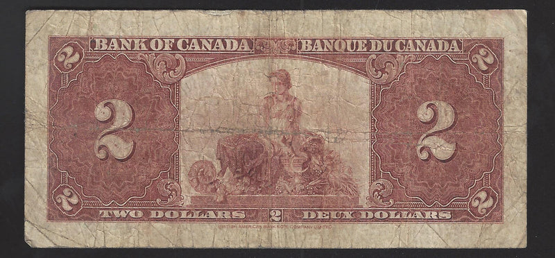 $2 Bank of Canada Note Gordon-Towers Prefix H/B6250235 BC-22b (VG)