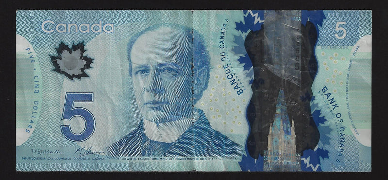 2013 $5 Bank Of Canada Note Radar 4 Digit BC-54c-i-N1-iii HBG1485841 Macklem / Poloz (Circ)