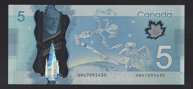 2013 $5 Bank Of Canada Note Macklem-Camey Prefix HBG7095435 BC-69a (Gem/Unc)