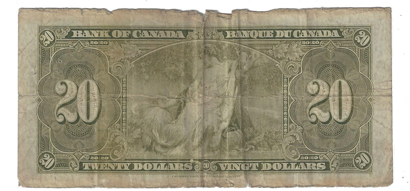 1937 Canada $20 Banknote Coyne-Towers, H/E, BC-25c (VG)