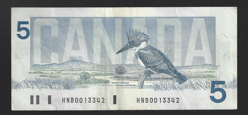 1986 $5 Bank Of Canada Note Knight-Dodge Prefix HNB0013342 BC-56e (Circ.)