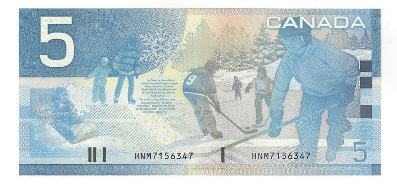 2003 Canada $5 Banknote Jenkins-Dodge, HNM, BC-62a-i, (C/Unc)