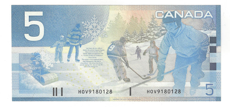 2005 Canada $5 Banknote Jenkins-Dodge, HOV, BC-62b, (Ch/Unc)