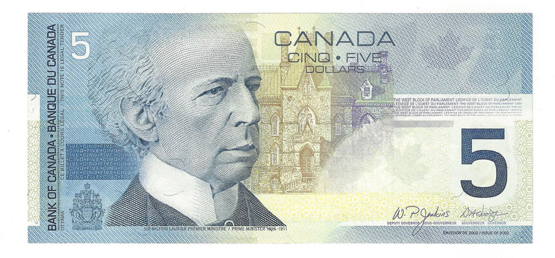 2005 Canada $5 Banknote Jenkins-Dodge, HOW, BC-62b, (Ch/Unc)
