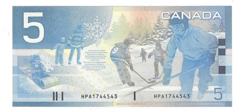2005 Canada $5 Banknote Jenkins-Dodge, HPA, BC-62b, (Ch/Unc)